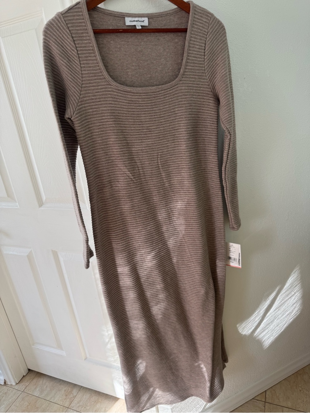 Kohl's Ribbed Square Neck Long Sleeve Midi Dress - Taupe